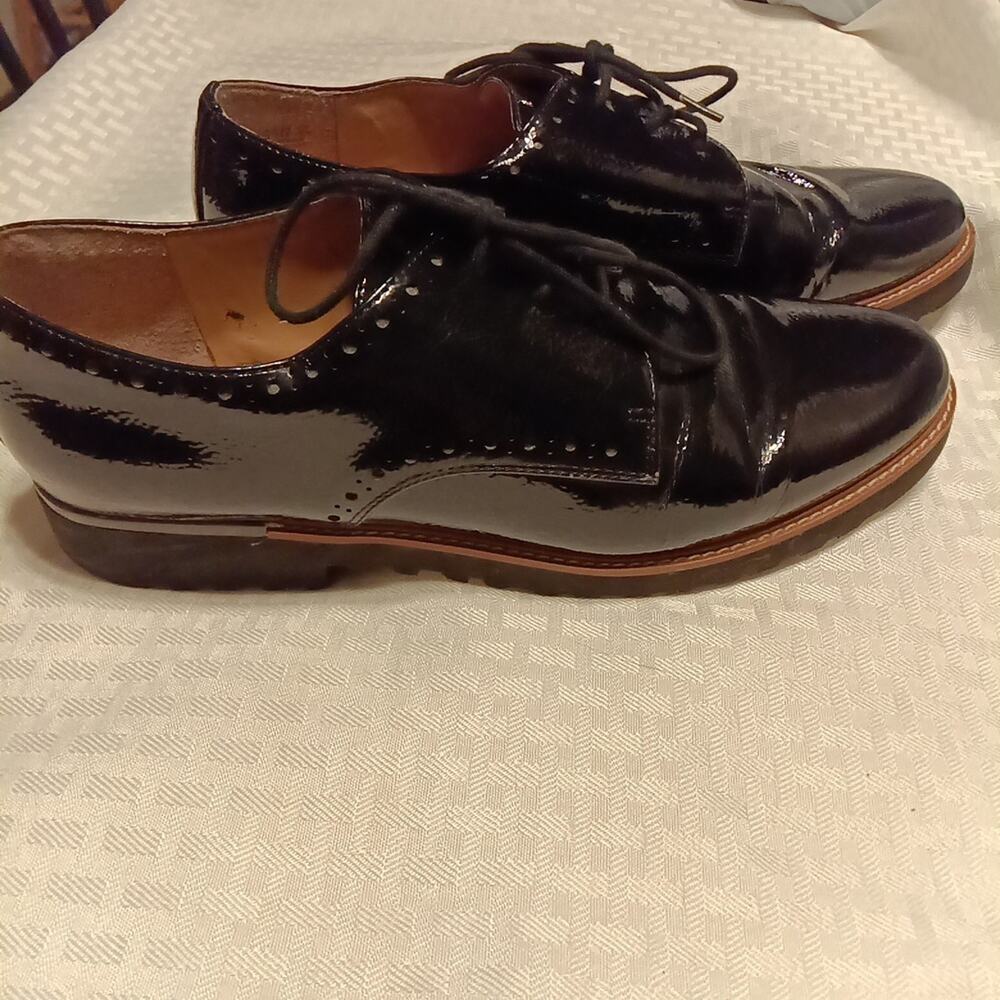 Franco Sarto Women's 9.5 M Patent Leather Carlees Black Loafers Preppy Academia - Picture 2 of 5